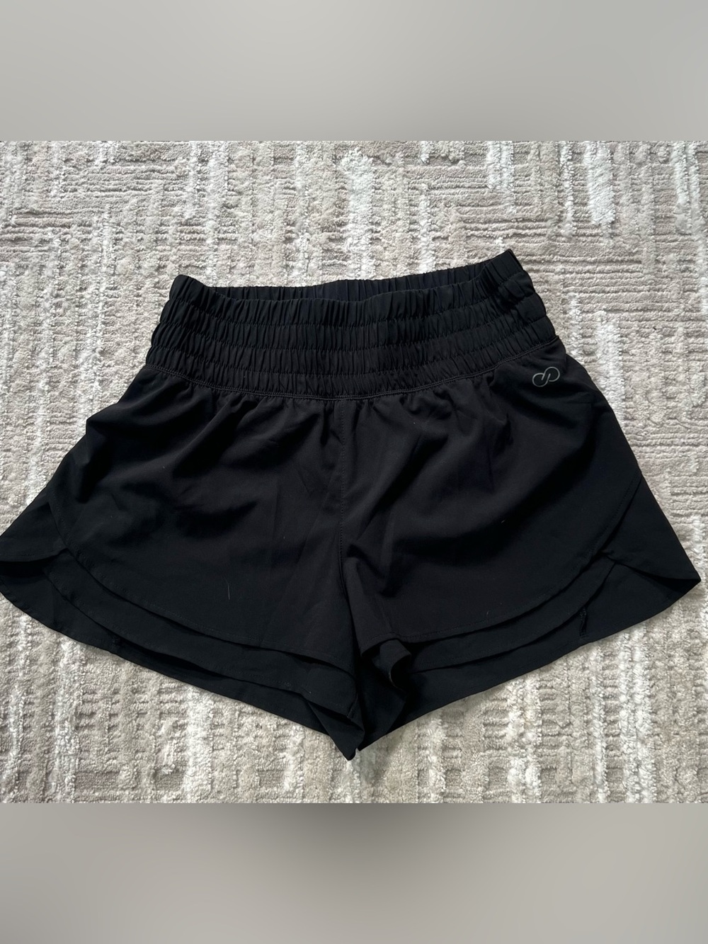 Calia High Waist Lined Shorts lightweight Scalloped hem Black Sz Small